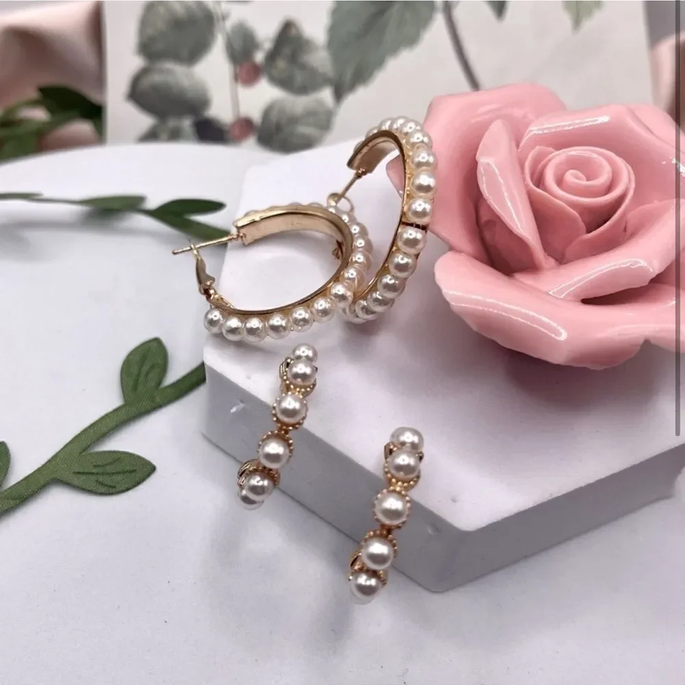 NWT Set of 2 Pearl Hoop Earrings